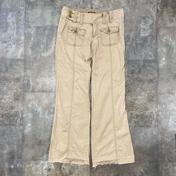 Hollister Pants - hollister y2k low rise khaki bootcut cargos with flat pockets 100% cotton size 5